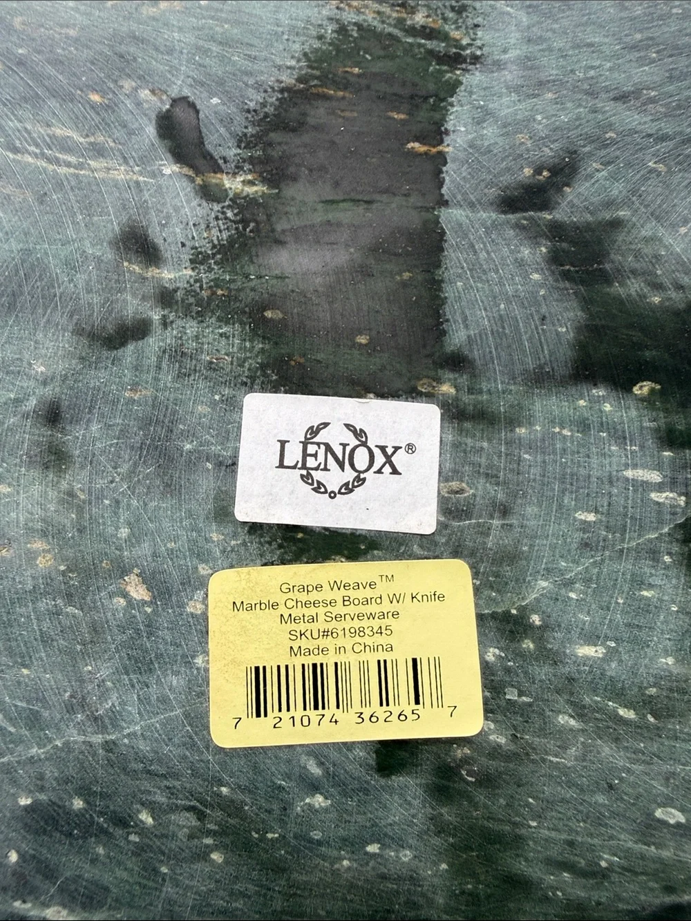 Lenox Green Marble Tray with Silver Leaf Accents no knife